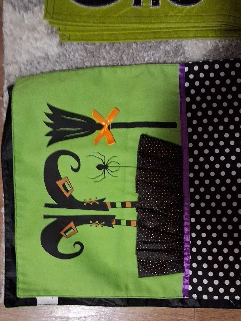Happy Halloween Green Witch Boot Table Runner - Halloween Party Decor